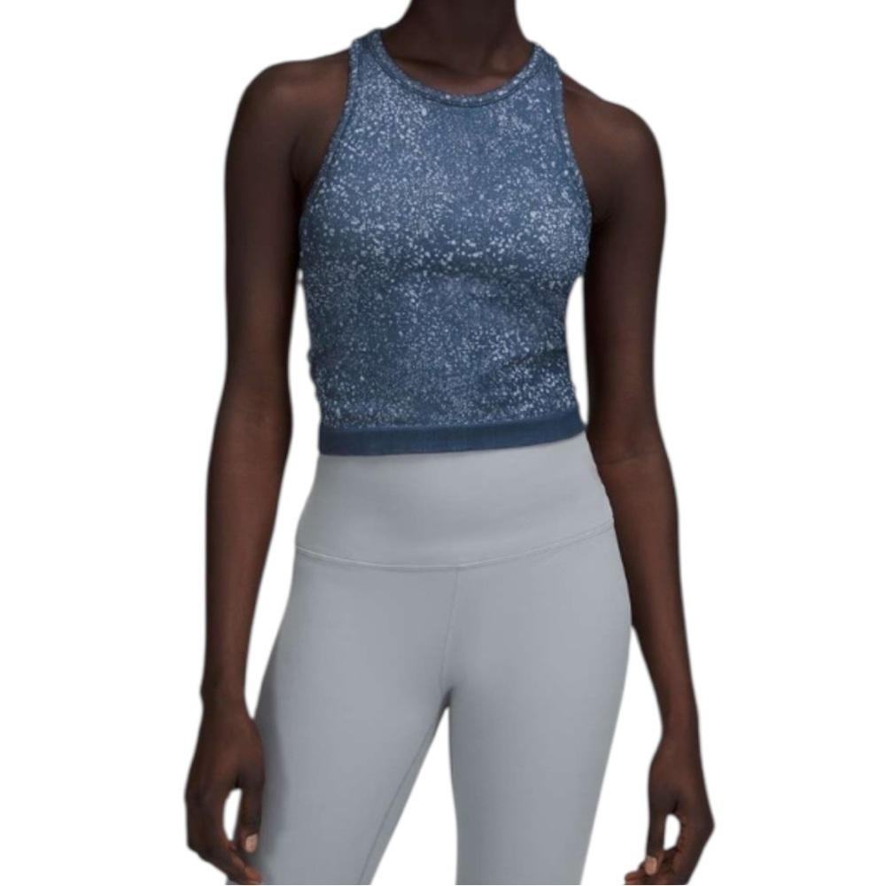 Lululemon Ebb to Street Cropped Racerback Tank Top Blue White Womens Size 10